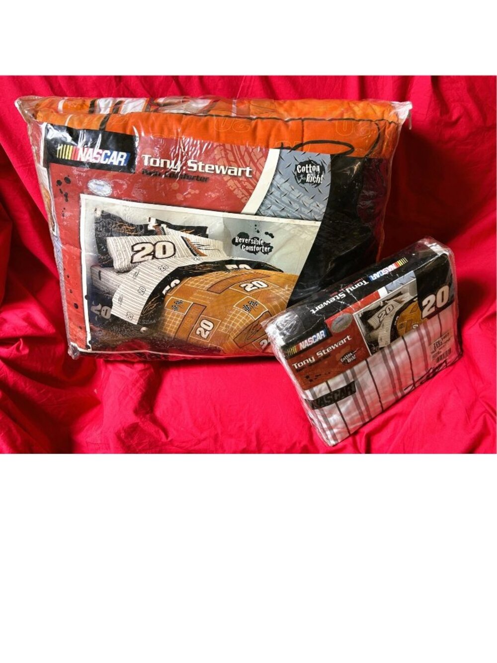 Twin Comforter+Sheet Set+Sham+Curtains~Vintage NASCAR #20 Tony Stewart Race Car